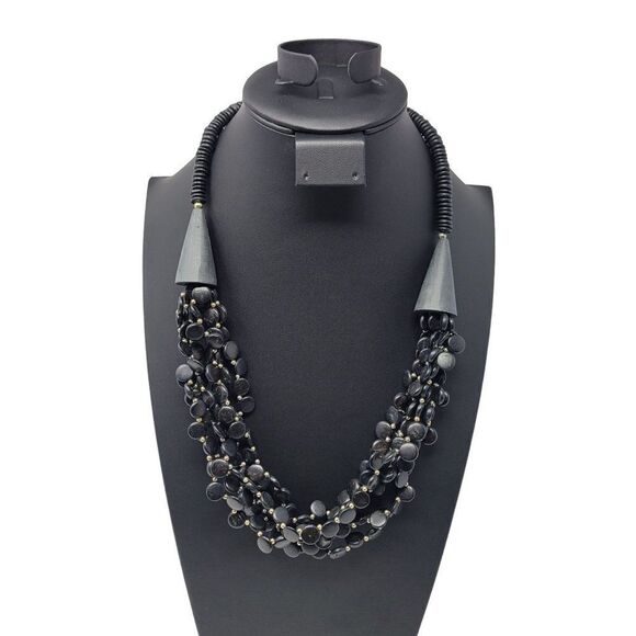 Vintage Chunky statement Mult Strand 26" Opera Necklace Black Seeds Tribal primi - Picture 9 of 9